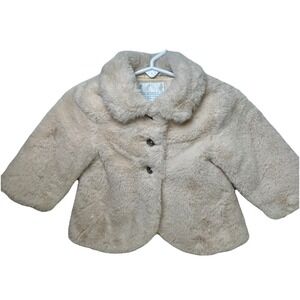 Edgehill Collection Ivory Faux Fur Button‎ Winter Coat Baby Girl 9M Infant